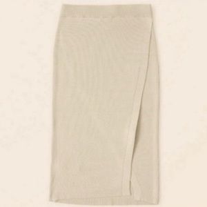 Ribbed wrap-look knit midi skirt